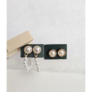 2 Pairs of New Stud & Dangle Earrings Nickel Free Gold Tone Classic Faux Pearls